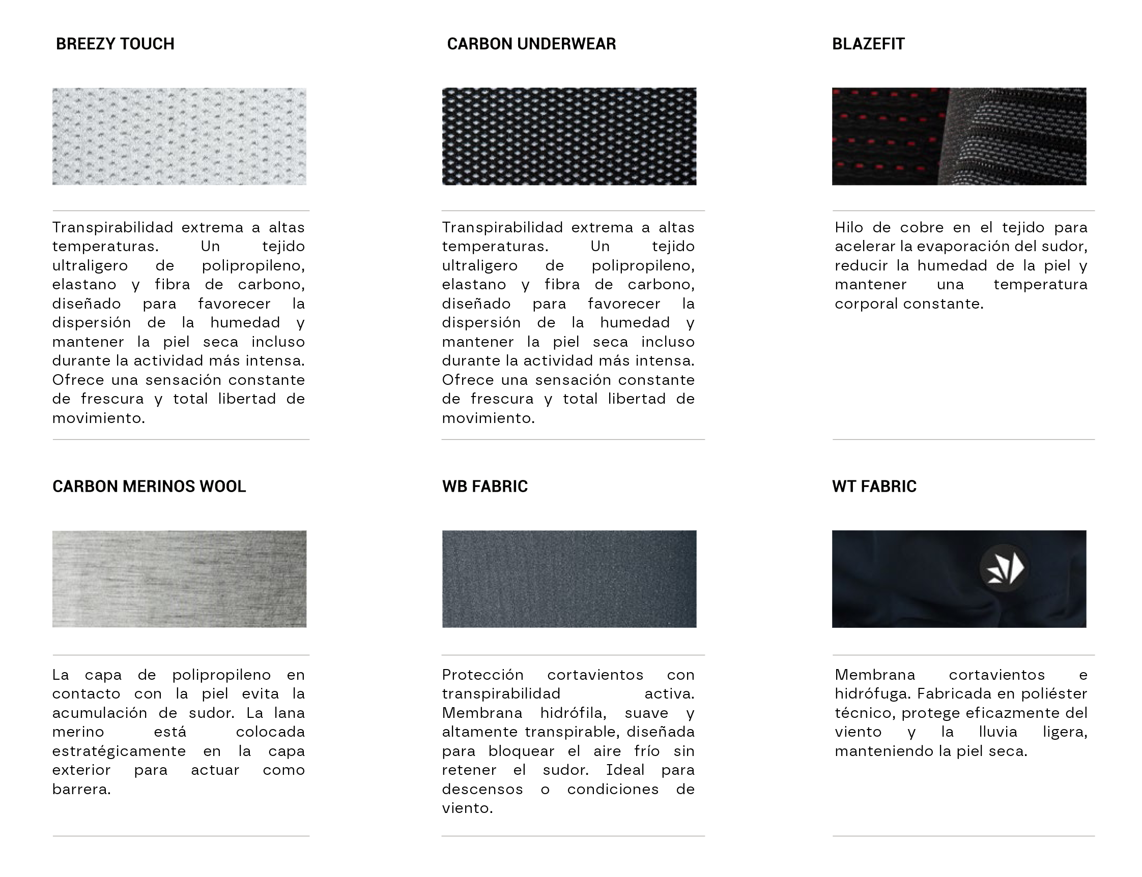 Materiales prendas SIXS