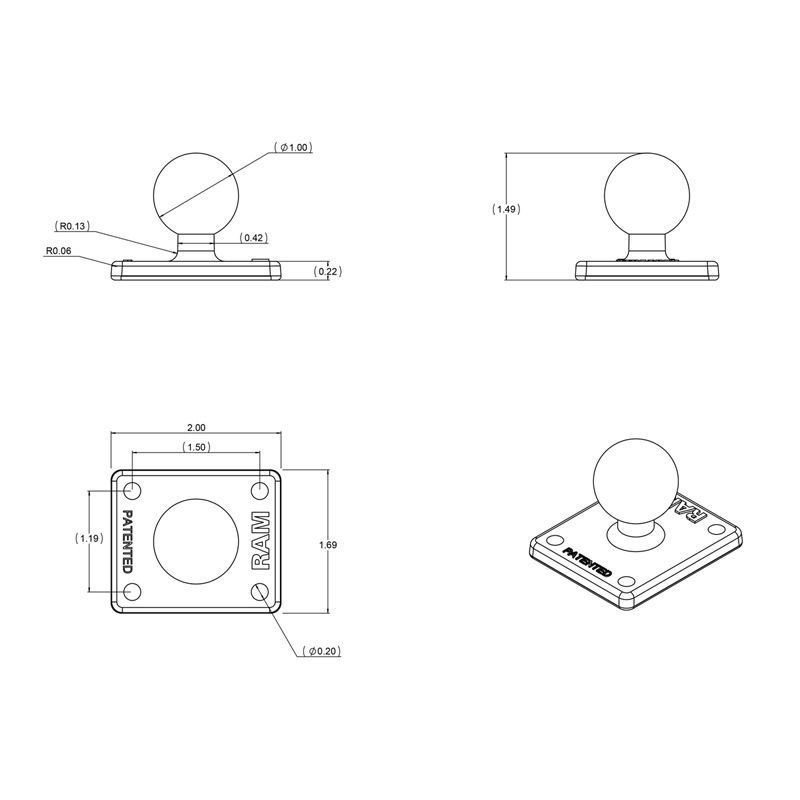 Soporte RAM MOUNTS BASE PLATE RAM-B-347U, Distribuidor Oficial RAM MOUNTS